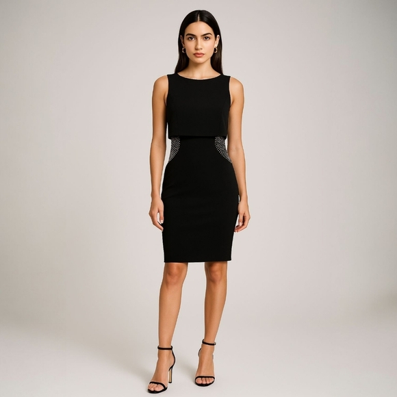 JAX Black Studded Cutout Peplum Bodycon Dress — Size 2 - Picture 1 of 5